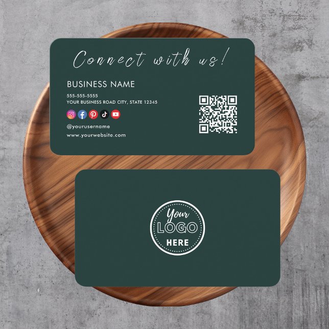 Anslut till oss Qr Code Social Media Mörk grönt Visitkort (Skapare uppladdad)