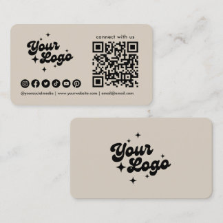 Anslut till oss Qr-kod logotyp Sociala medier Beig Visitkort