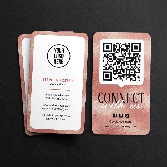Anslut till oss QR-kod Sociala medier Rose Gold Visitkort (Skapare uppladdad)