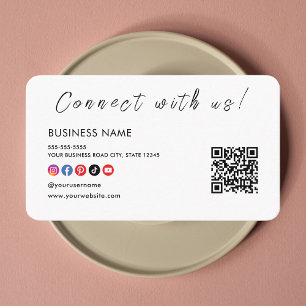 Anslut till oss QR-Logotyp Social Media White Visitkort