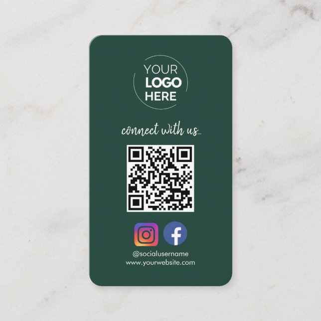 Anslut till oss | Social Media QR-kod Emerald Visitkort (Framsida)