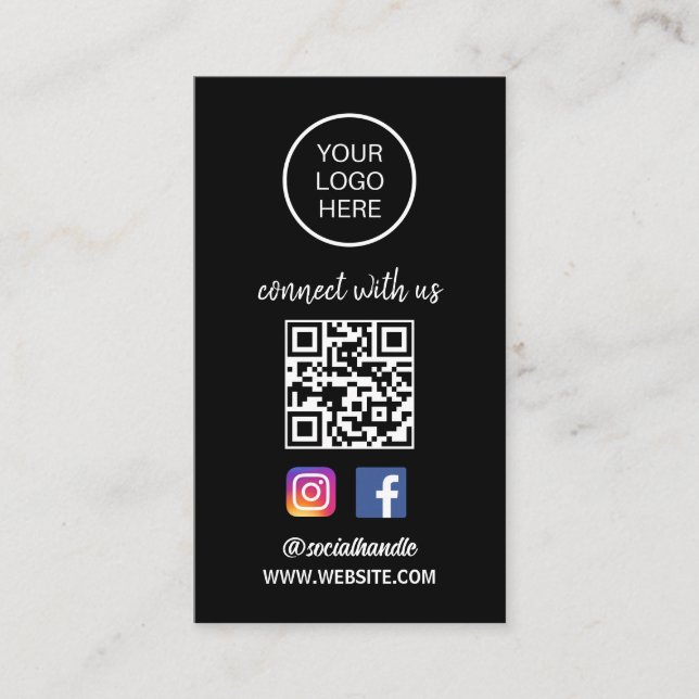 Anslut till oss | Social Media QR-kod, svart Visitkort (Framsida)