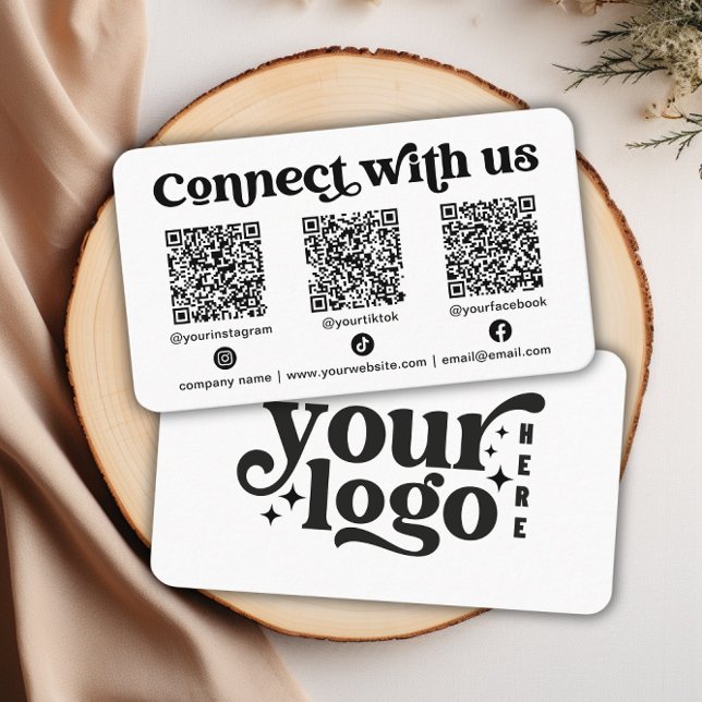 Anslut till oss Social Media QR White Business Visitkort (Connect with us Social Media QR White Business Business Card)