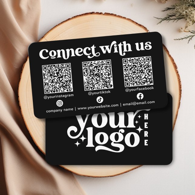Anslut till Social Media QR Black Business Visitkort (Connect with us Social Media QR Black Business Business Card)