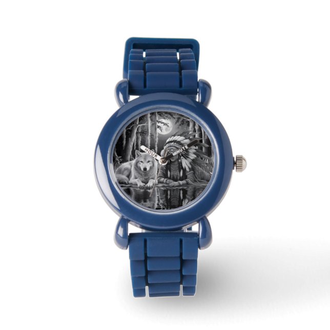 Anslutning till vild: Varg och flicka Armbandsur (Framsida)