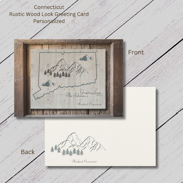 Anslutningskort Rustic Wood Mountain Greeting Card (Connecticut Rustic Wood Greeting Card. The "wood look" makes this card so unique. Personalize it!)