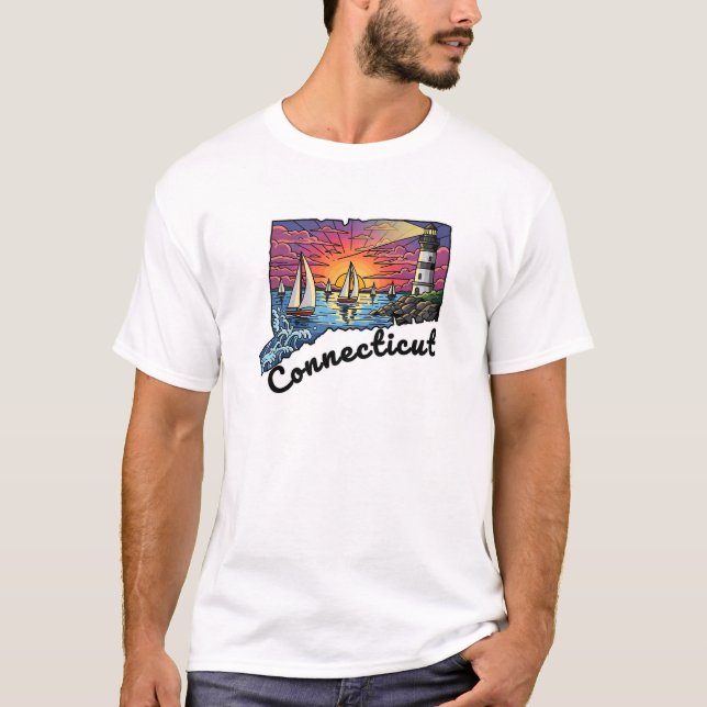 Anslutningstillstånd Tattoo Stil Lighthouse Sunset T Shirt (Framsida)