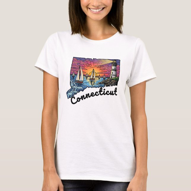 Anslutningstillstånd Tattoo Stil Lighthouse Sunset T Shirt (Framsida)