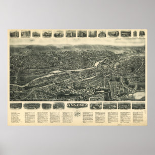 Ansonia Connecticut 1921 Antique Panoramic Karta Poster