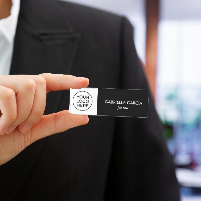 Anställd inom Logotypen Black Professionell Busine Namnbricka (Choose corner style, traditional or magnetic fastener)