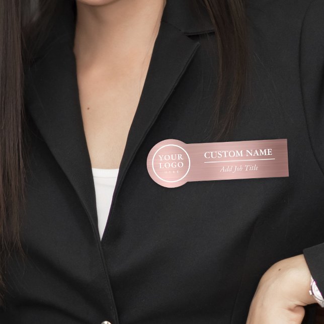 Anställd vid Rundad Elegant Metallic Ro Guld Namnbricka (Rounded Elegant Metallic Rose Gold Employee Name Tag
)