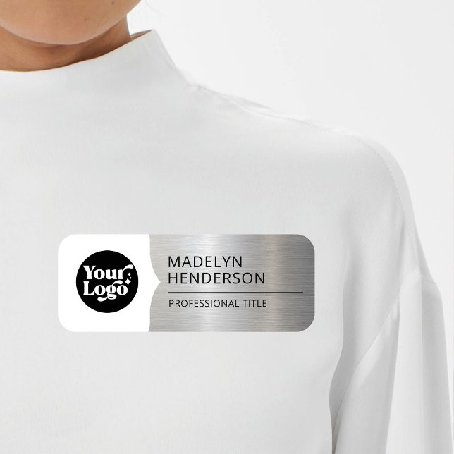 Anställd Vit Metallisk Silver Logotyp Magnetisk Namnbricka (Skapare uppladdad)