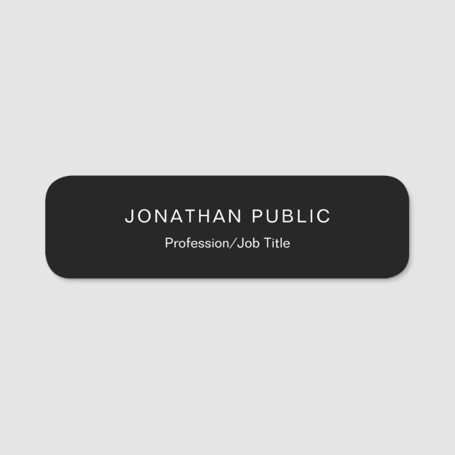 Anställda i modern Elegant Black White-mall Namnbricka (Framsida)