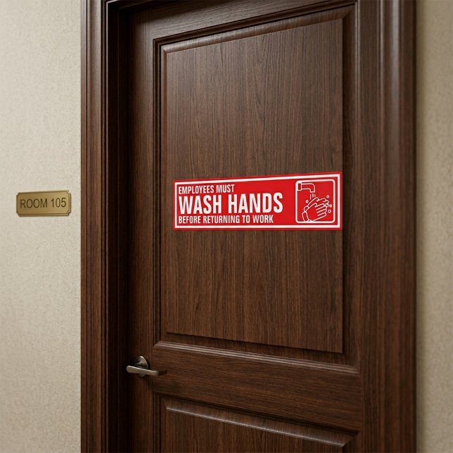 Anställda Måste Tvätta Händerna Skylt Bildekal (Self-adhesive Employees Must Wash Hands Sign)