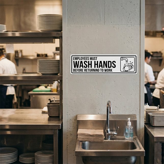 Anställda Måste Tvätta Händerna Skylt Bildekal (Self-adhesive Employees Must Wash Hands Sign)