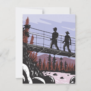Anställda på Wawona Swinging Bridge i Yosemite WPA Vykort