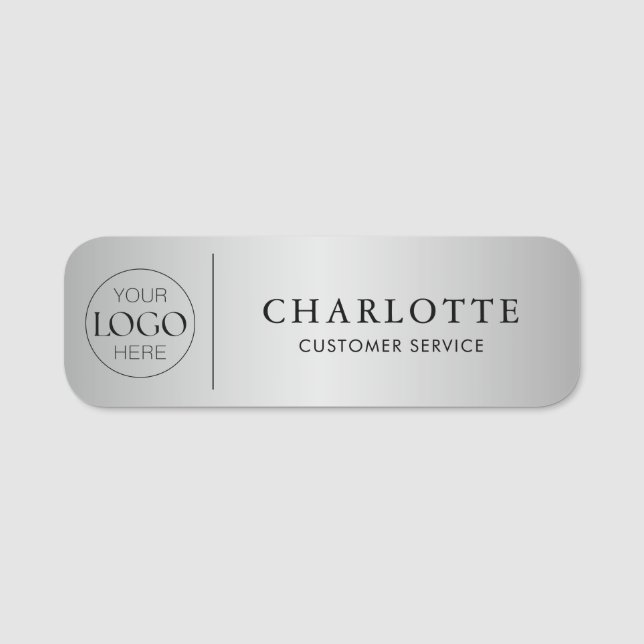 Anställda vid Metallic Silver Anpassningsbar Logot Namnbricka (Framsida)