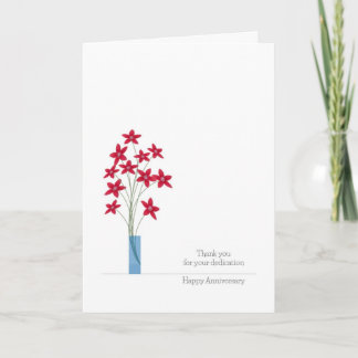 Anställdårsdagkort, gulliga röda blommor tack kort