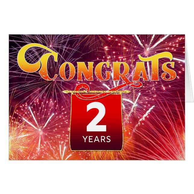 Anställningsår 2 år Firande Fireworks Hälsningskort (Framsidan Horizontal)