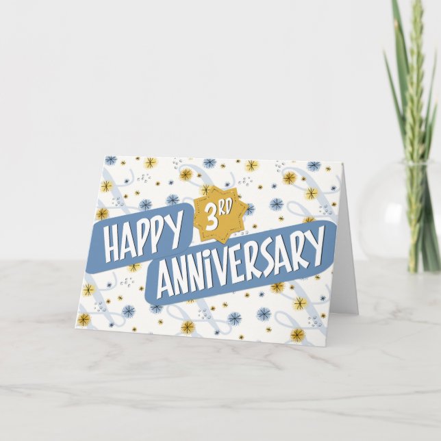 Anställningsår 3 år Blue White Mönster Kort (Framsida)