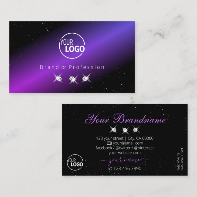 Anständigt Black Rosa Lila Glitter Stars med Logot Visitkort (Fram/baksida)