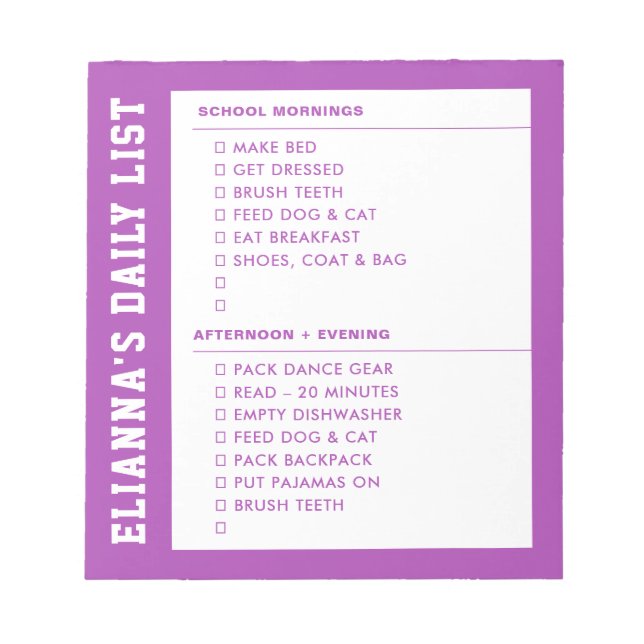 Ansvar Hämta Redo AM PM Checklist-Barn Anteckningsblock (Framsida)