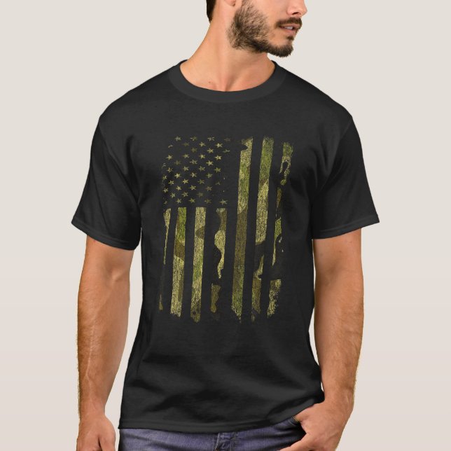 Ansvarsfrihet 214: USA flagga Camo Camouflage Mili T Shirt (Framsida)