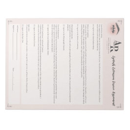 Ansvarsfriskrivning för ögonfransförlängning, smin anteckningsblock