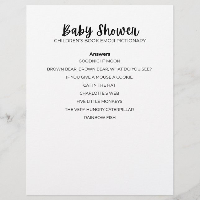 Answer Sheet Baby Shower Emoji Game Answer Sheet Brevhuvud (Framsida)