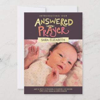 Answered Prayer Girls Birth Notice cement Meddelande