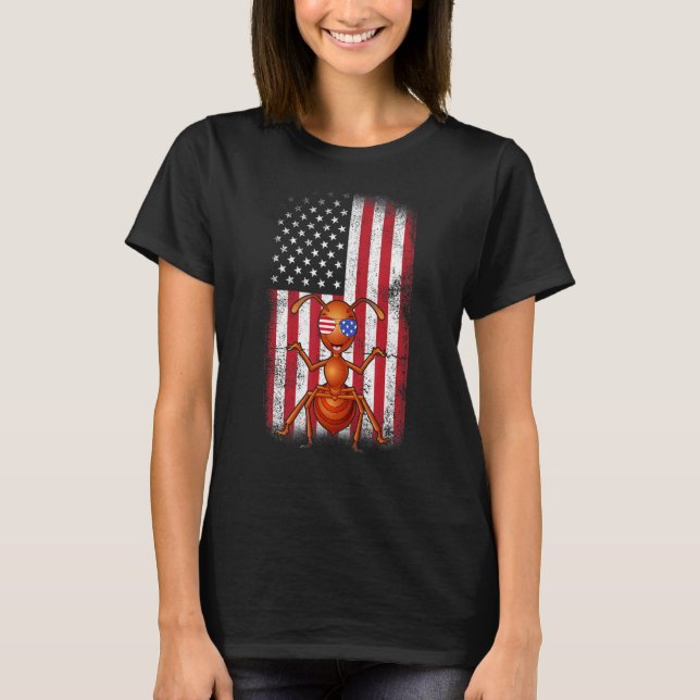 Ant American Flagga Boys Girls Manar Women Four of T Shirt (Framsida)