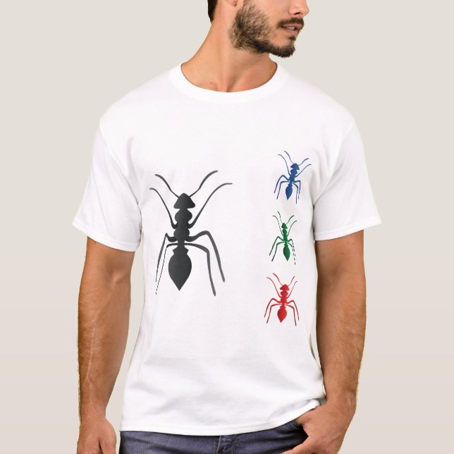 Ant Silhouettes Insekter Black Blue Grönt and Red T Shirt (Framsida)