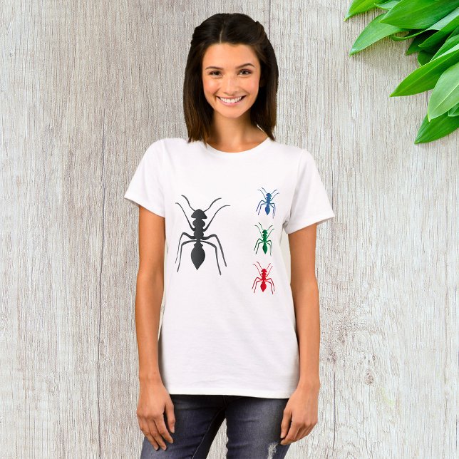 Ant Silhouettes Insekter Black Blue Grönt and Red T Shirt (Skapare uppladdad)