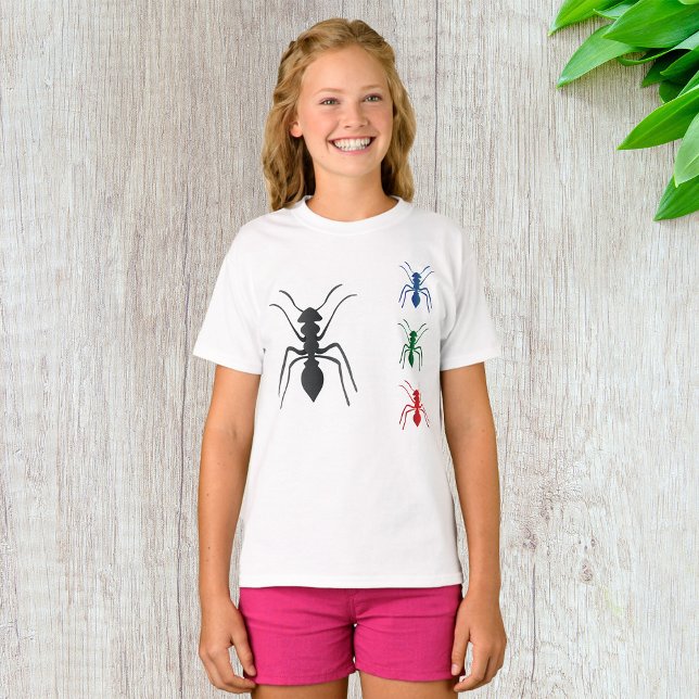 Ant Silhouettes Insekter Black Blue Grönt and Red T Shirt (Skapare uppladdad)