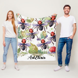 Ant Watercolor Guld Skriv ut Fleecefilt