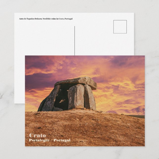 Anta do Tapadao Dolmen. Neolitiska ruiner i Crato Vykort (Fram/baksida)