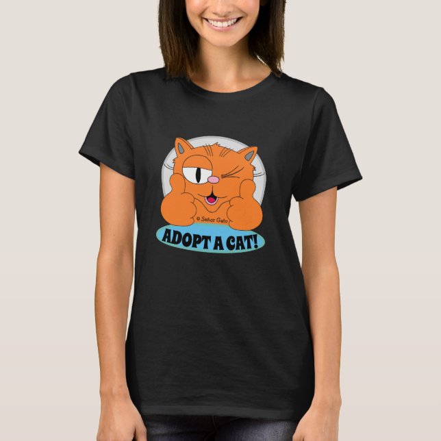 ANTA EN KATT! Tumpar upp Tecknad Katt T Shirt (Framsida)