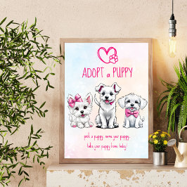 Anta en marionett party-skylt med söt vit rosa val poster