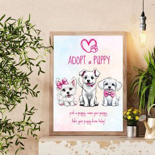 Anta en marionett party-skylt med söt vit rosa val poster