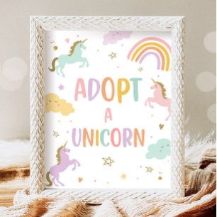 Anta en Unicorn Pastel Rainbow Girl-Födelsedagsfes Poster