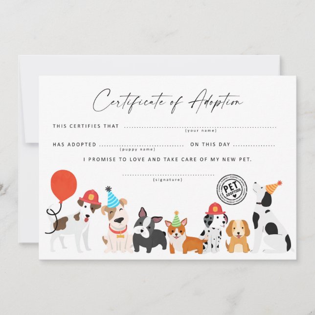 Anta ett födelsedagsintyg för valpar inbjudningar (Framsida)