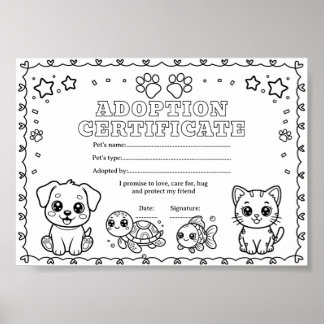 Anta ett husdjur färgläggning certifikat poster