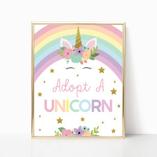 Anta ett Unicorn Rainbows-Födelsedagsfest-tecken Poster