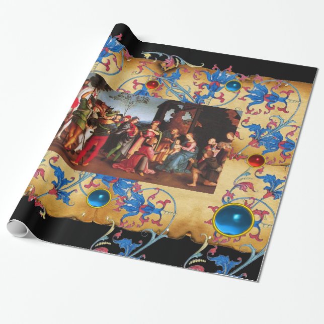 ANTAGANDE AV MAGI CHRISTMAS BLOMMIGT PARCHMENT, GE PRESENTPAPPER (Utrullad)