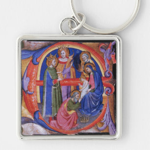 ANTAGANDE AV MAGI CHRISTMAS NATIVITY PARCHMENT FYRKANTIG SILVERFÄRGAD NYCKELRING