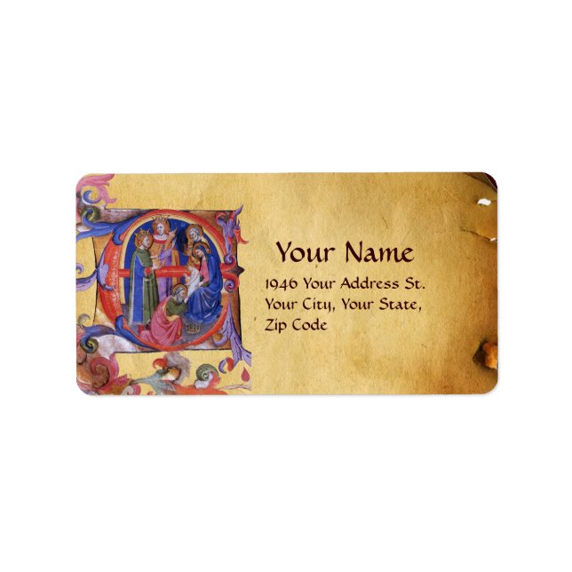 ANTAGANDE AV MAGI NATIVITY CHRISTMAS PARCHMENT ADRESSETIKETT (Framsidan)