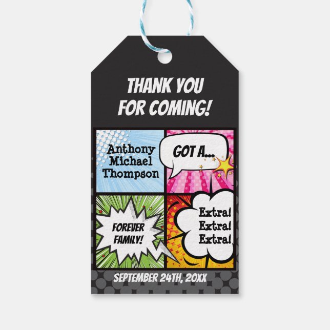 Antagande av Toppen Hero Tecknad Bok, partistöd Presentetikett (Baksidan)