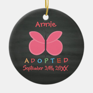 Antagen fjäril-adoption - eget namn julgransprydnad keramik