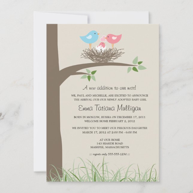 Antagningsmeddelande om Baby Birds bo Inbjudningar (Framsida)