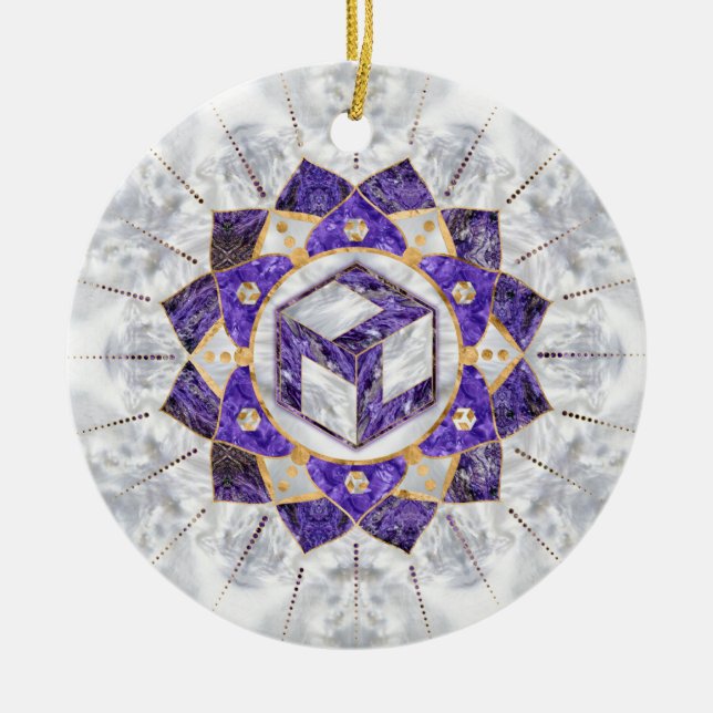 Antahkarana in Lotus Mandala- Amethyst and Pearl Julgransprydnad Keramik (Framsidan)